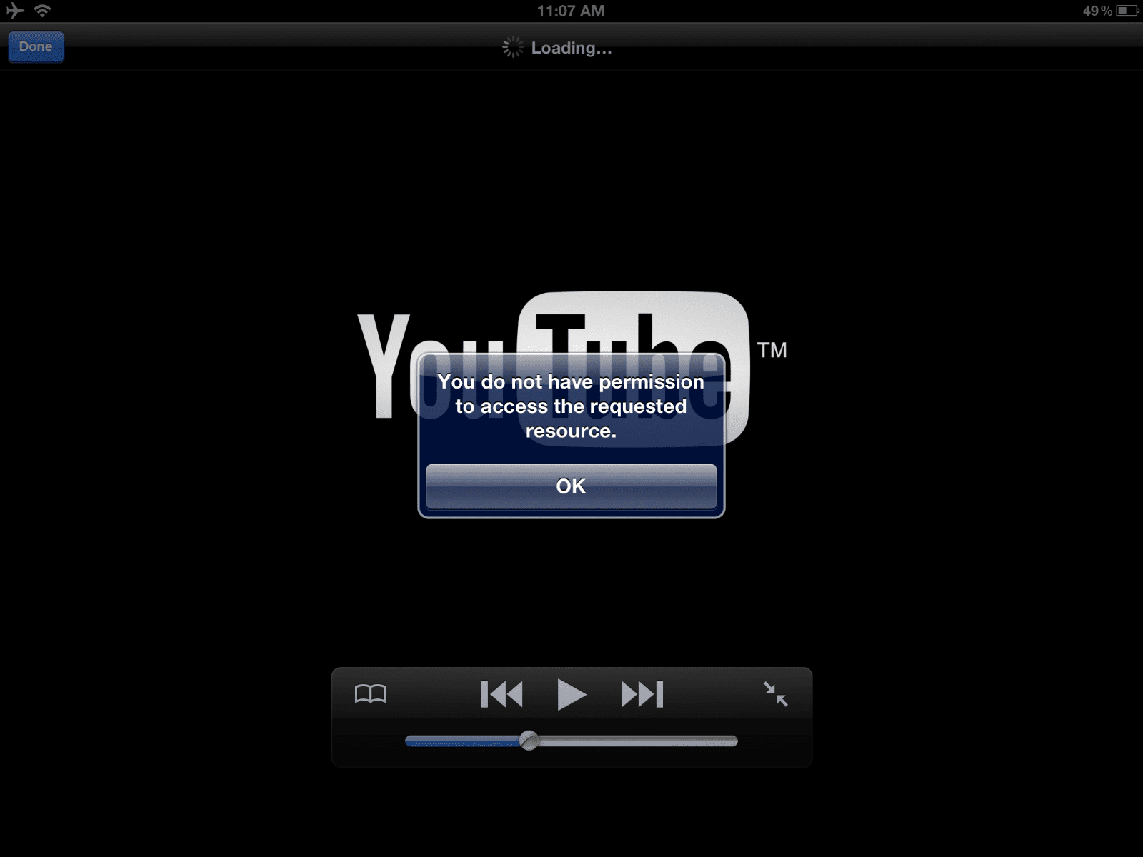 iPad, iPhone, iPod YouTube app: You do not have permission to access