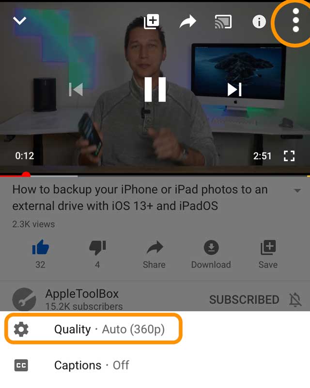 change video quality in YouTube app