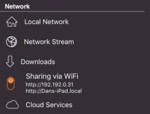 Sharing via WiFi option in VLC app
