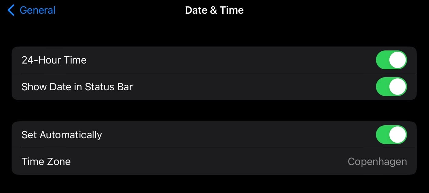 The Date and Time customization settings on an iPad