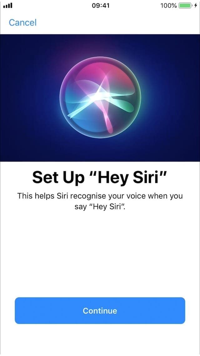 Hey Siri set up screen.