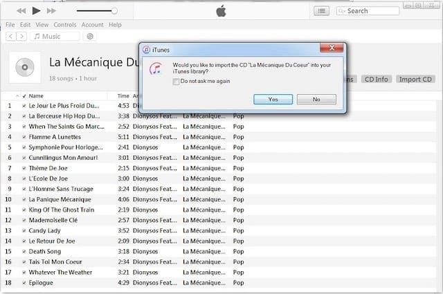 Import CD window on iTunes