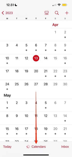 Access Settings in Calendar iOS Screenshot