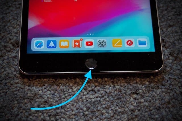 Home button on an iPad.