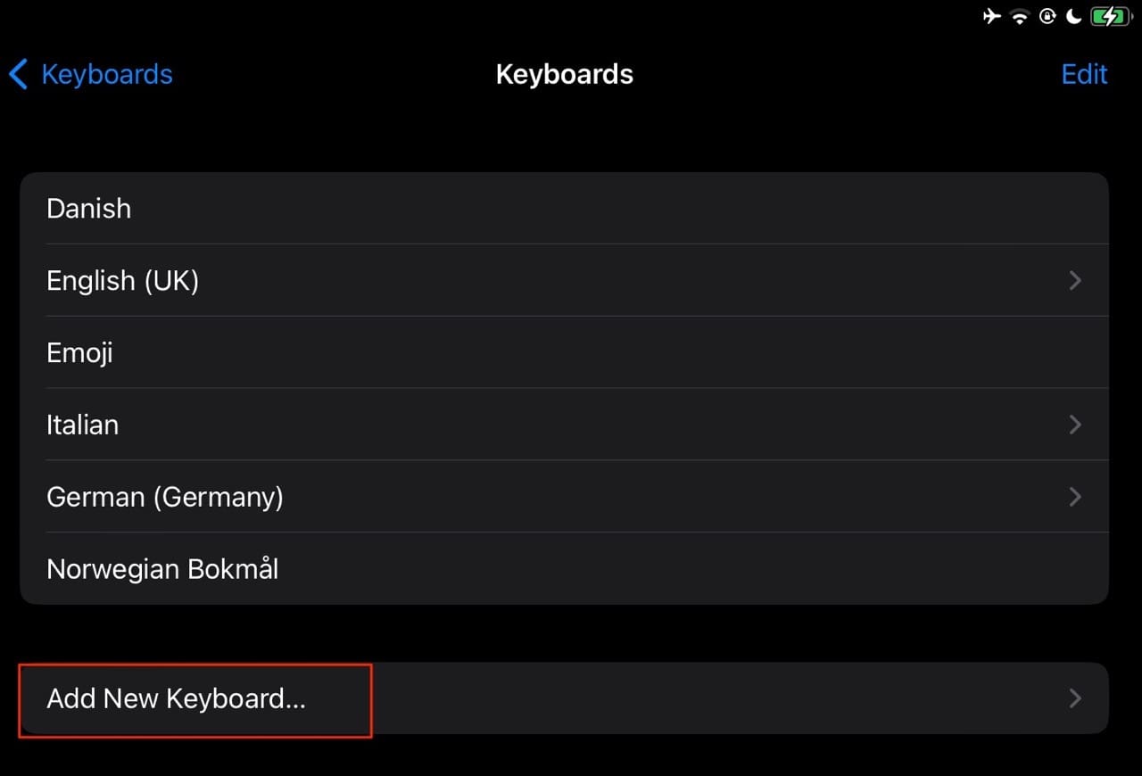 Add New Keyboard Tab on iPad Screenshot