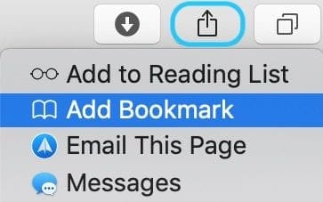 Share button and Add Bookmark option.