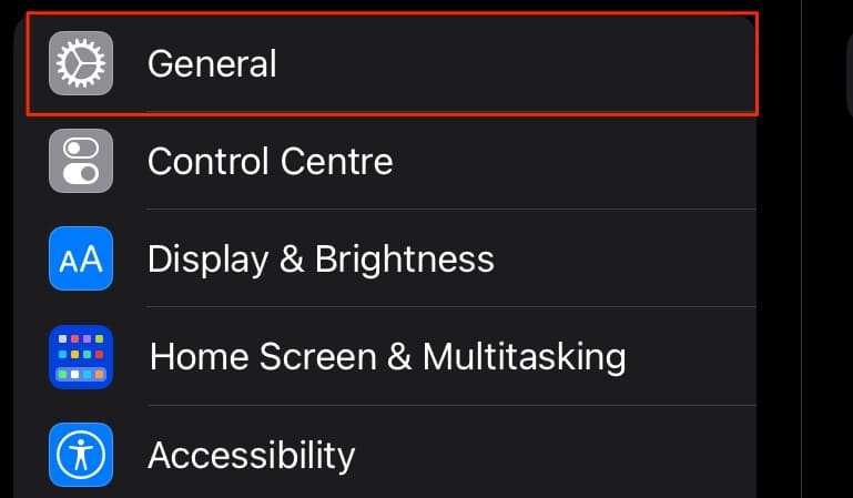 Settings and General iPadOS Screenshot