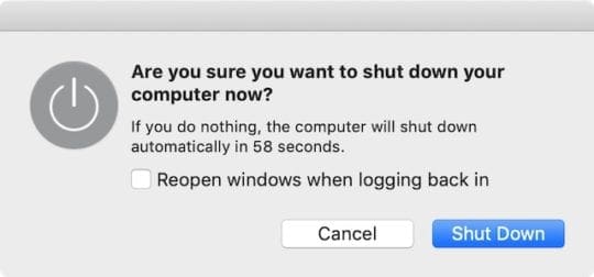 Shut down window on a Mac.
