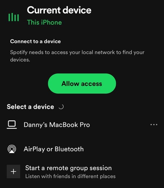 Change your iPhone Spotify Device Settings