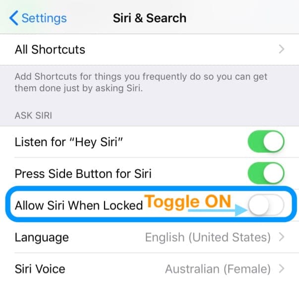 toggle Allow Siri When Locked On
