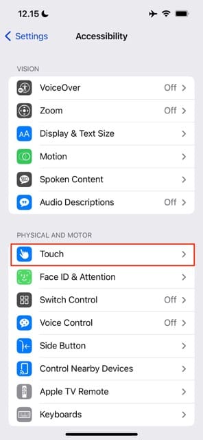 iOS Touch Accessibility