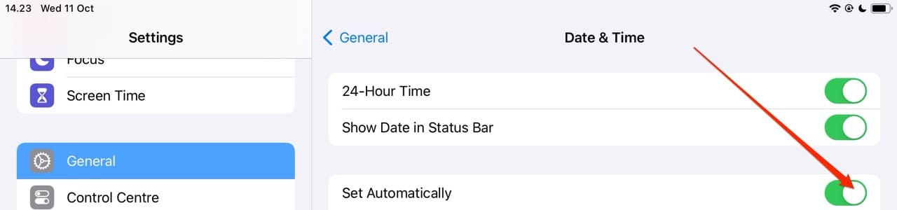 Turn On Automatic Date and Time on iPadOS 17
