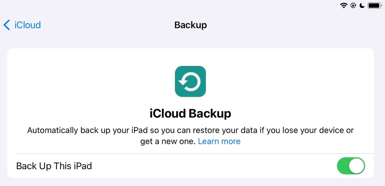 Backup Settings on iCloud
