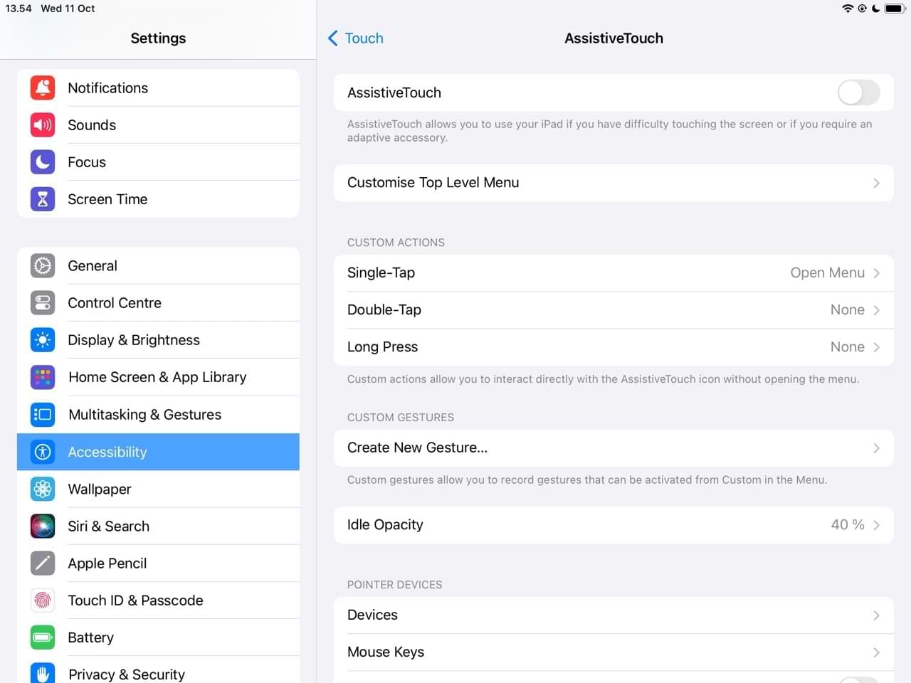 iPad Assistive Touch Settings