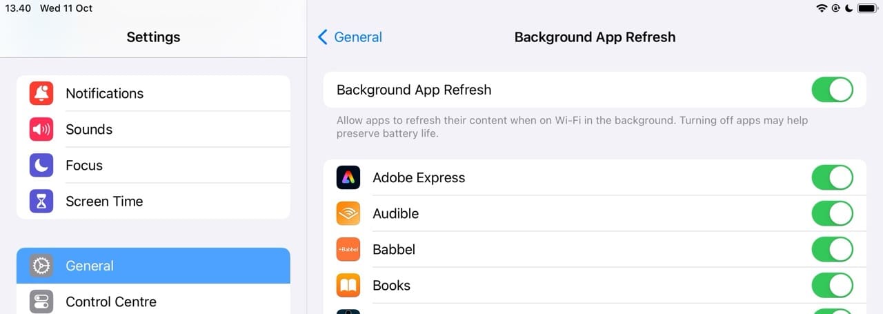 iPad Background App Refresh Turn Off