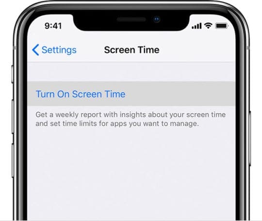 turn on screen time setting iOS