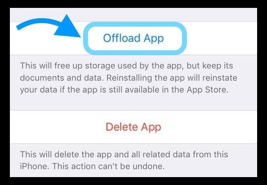 Offloading an app on iPhone or iPad