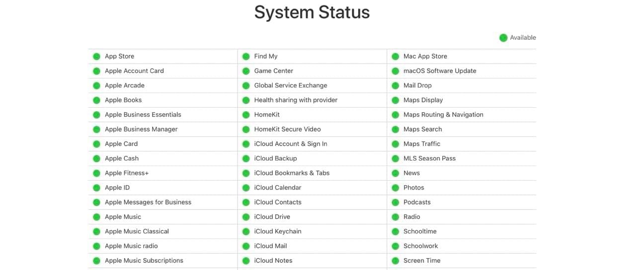The server overview in Apple
