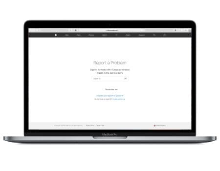 Screenshot of the Report a Problem website on a MacBook