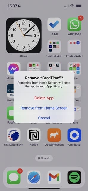 Pop-up window to delete FaceTime