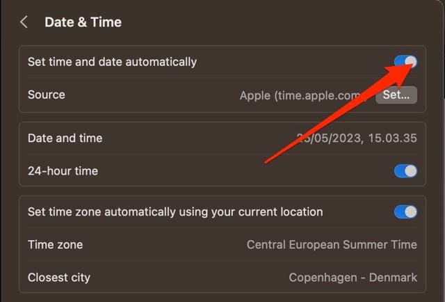 Time and Date macOS Settings