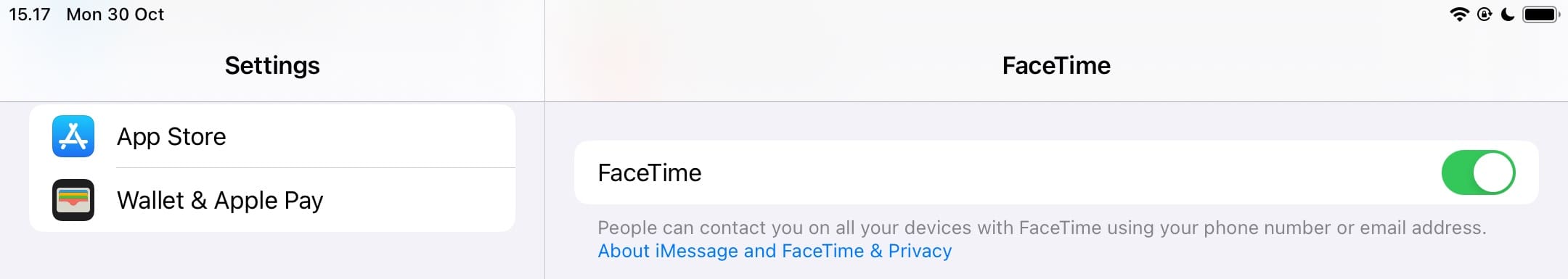 The option to toggle FaceTime off and on 