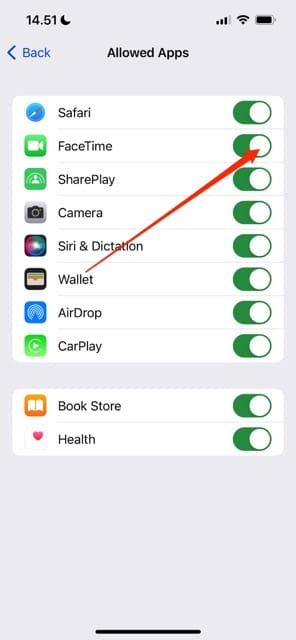 How to toggle FaceTime settings in iOS