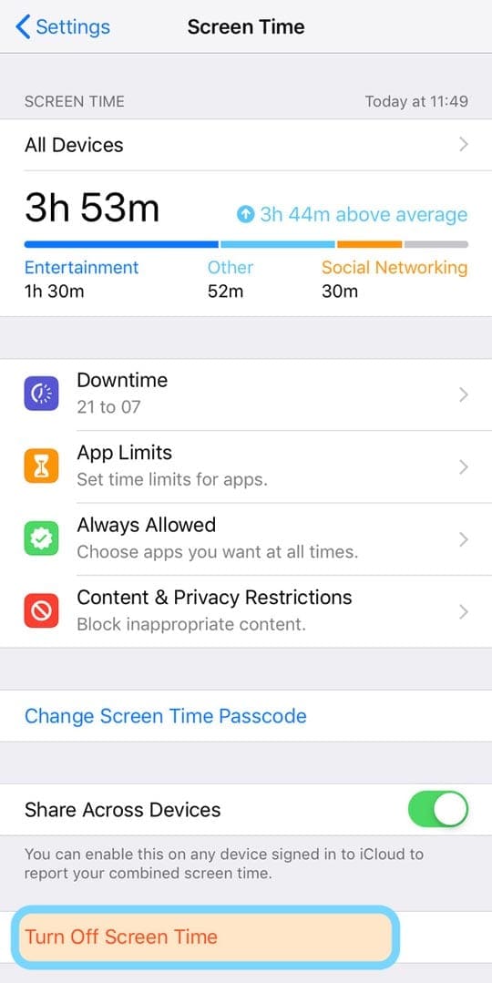 turn off screen time