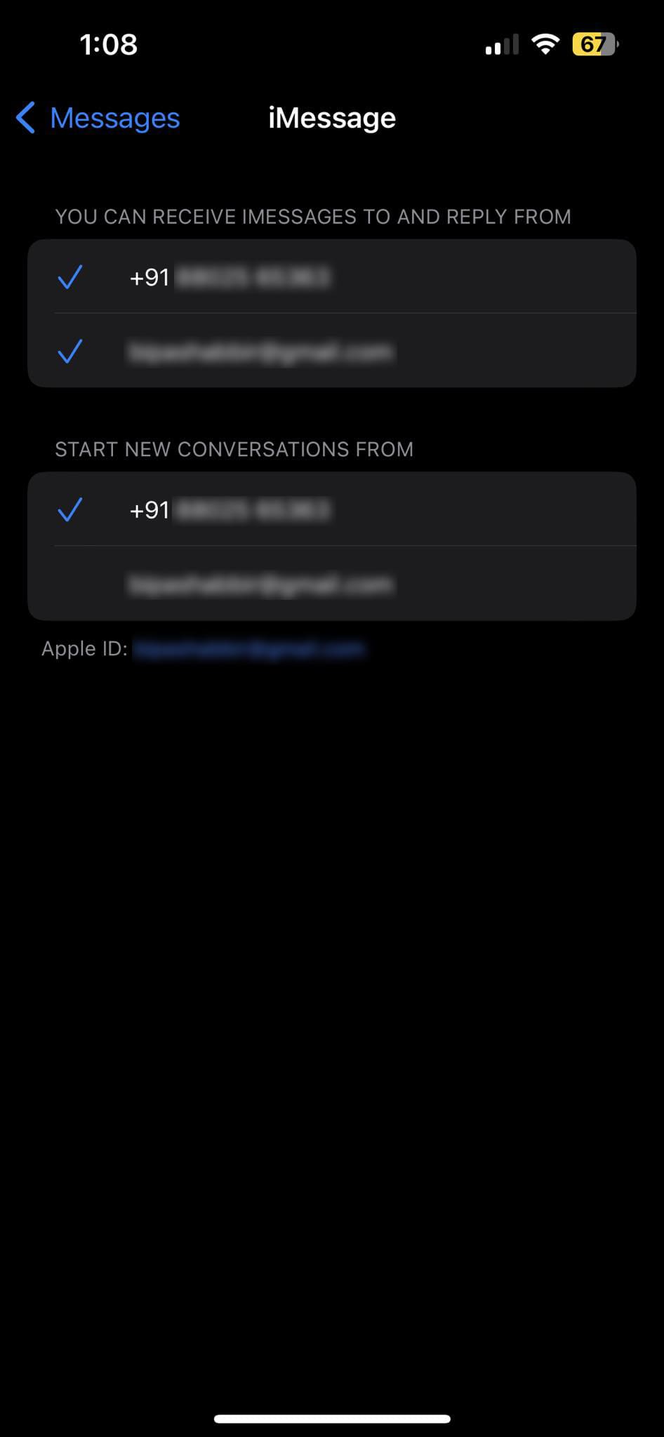 iMessage accounts on iPhone 14