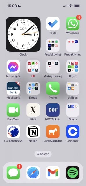 Screenshot showing the home screen on an iPhone with iOS 16 downloaded