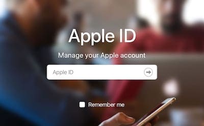 Screenshot of the Apple ID login web page
