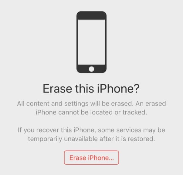erase device in Find My iPhone App Lost Mode