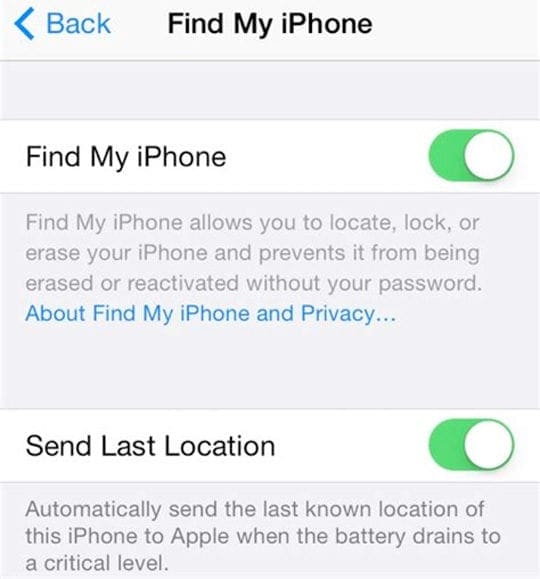 Find My iPhone Send Last Location