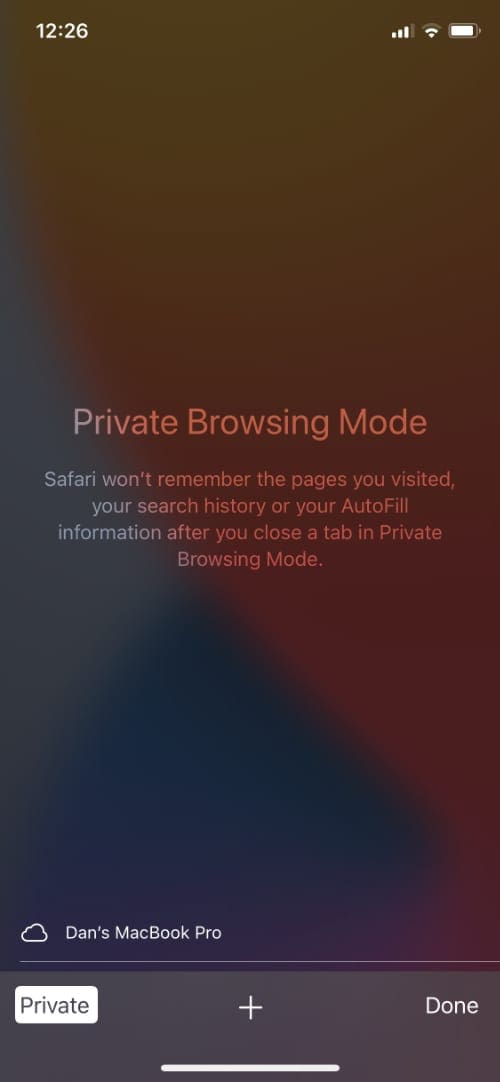 Private Browsing Mode in Safari on iPhone