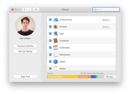 Screenshot of iCloud settings in macOS