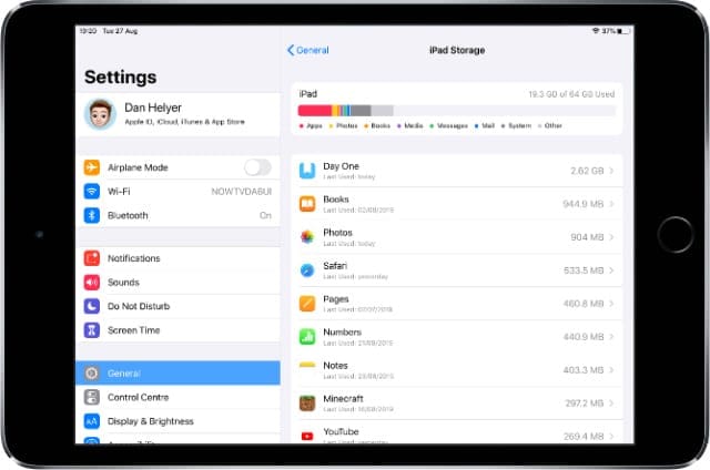 iPad mini showing iPad Storage in Settings with Other storage
