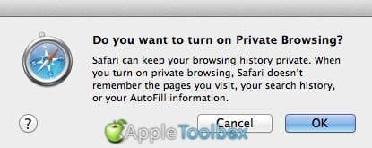 private browsing confirmation