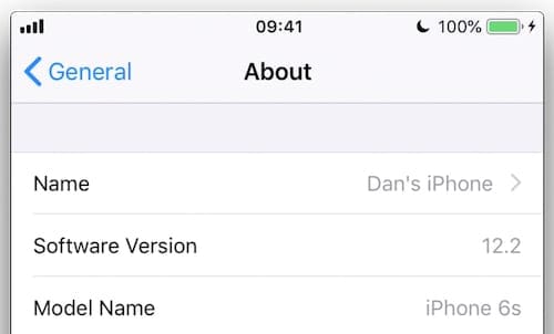 About page in iOS Settings.