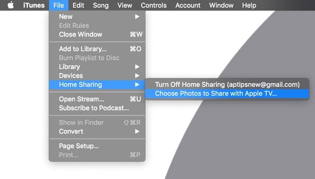 Choose Photos to Share with Apple TV on Mac iTunes Home Sharing