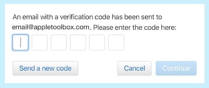 Screenshot of the verification code request box