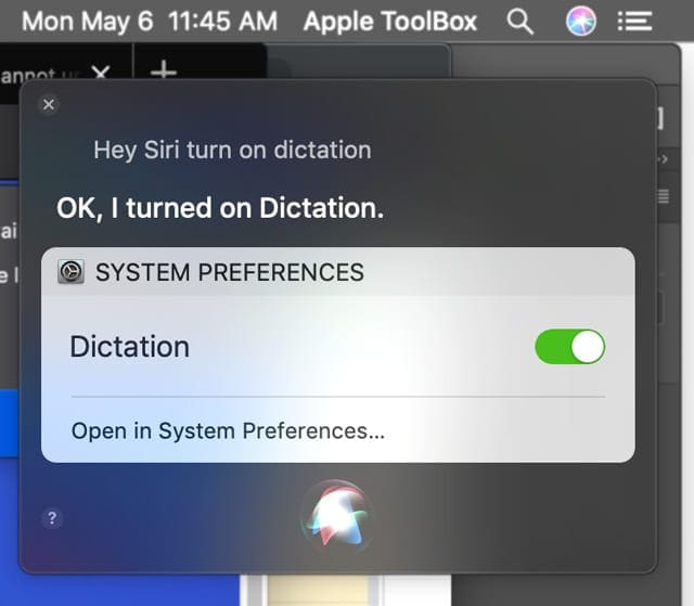 Ask Siri to turn on Dictation on Mac