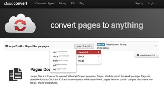 use cloud convert for pages to windows conversion