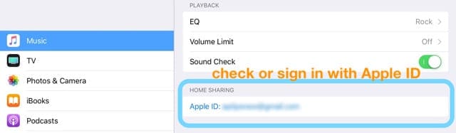 Home Sharing in Music Settings for iOS on iPad or iPhone