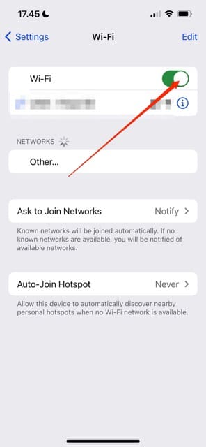 Turn Wi-Fi On iPhone Screenshot