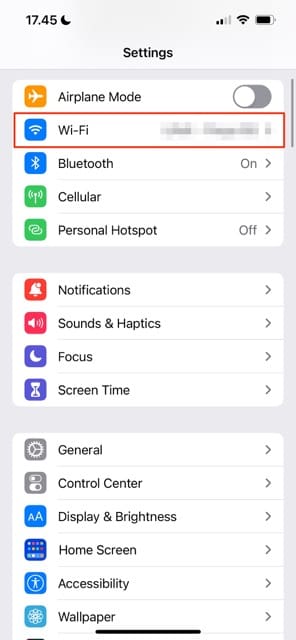 iPhone Wi-Fi Settings Tab Screenshot