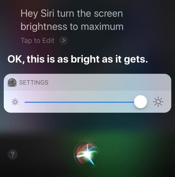 use siri to turn screen brightness up on iPhone