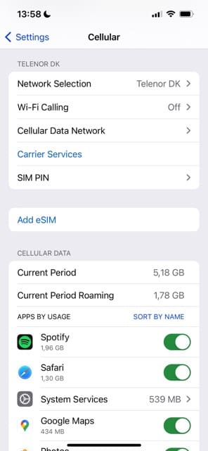 The Network Selection feature on iPhone