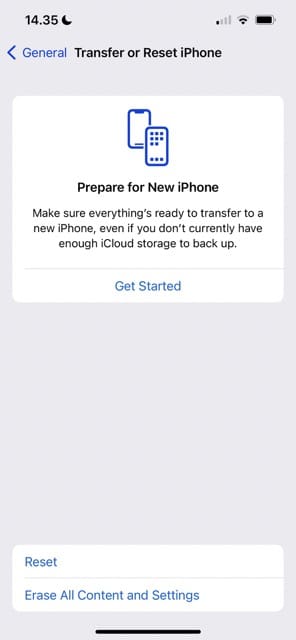 Reset iOS Settings Screenshot