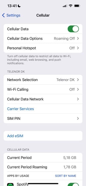Toggle on iPhone Cellular Data