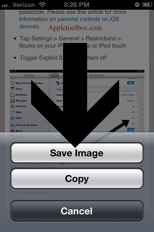 Save an image on iphone / ipad